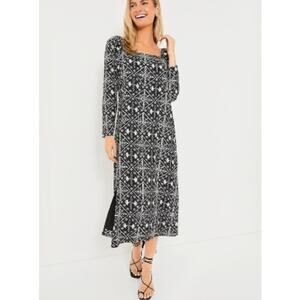 Hyacinth House Square Neck Sabrina Midi Dress XS Black White Long Sleeve